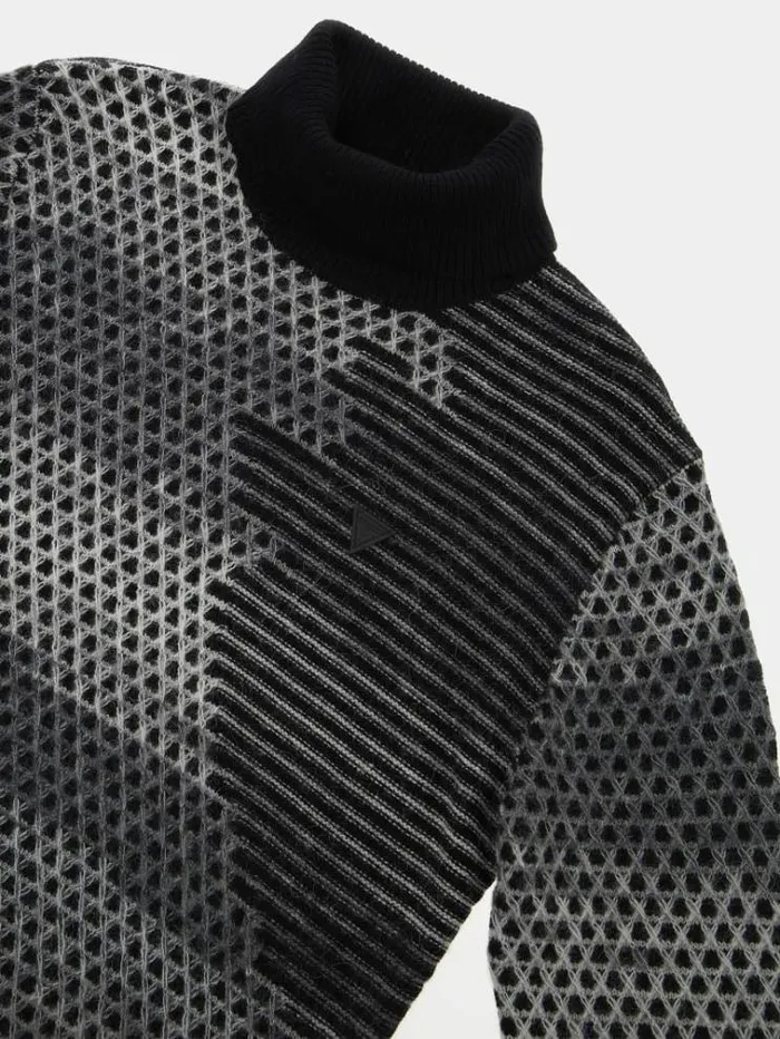 Men Turtle Neck Wool Blend Sweater Black Multi Guess Knitwear And Sweatshirts