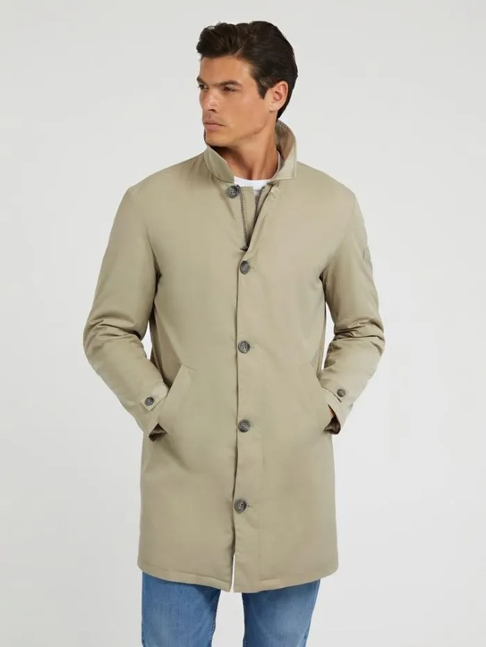 Men Twill Coat Beige Guess Coats And Jackets