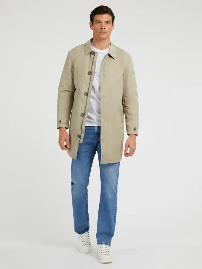 Men Twill Coat Beige Guess Coats And Jackets