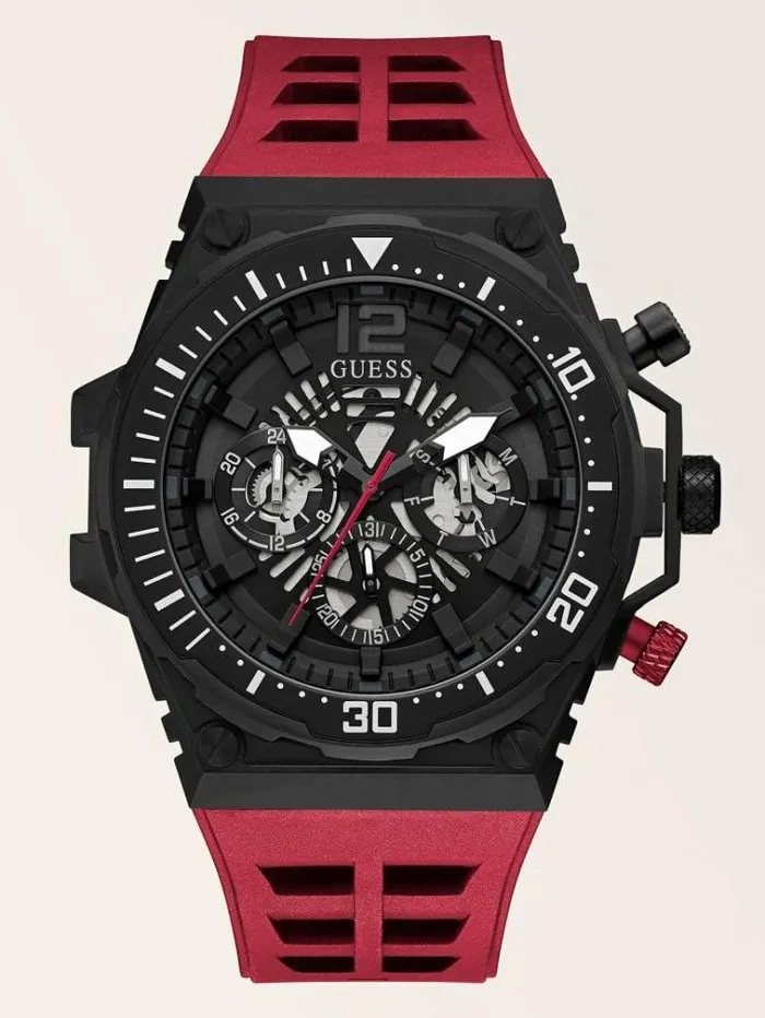 Men Twotone Multifunction Watch Red Guess Watches