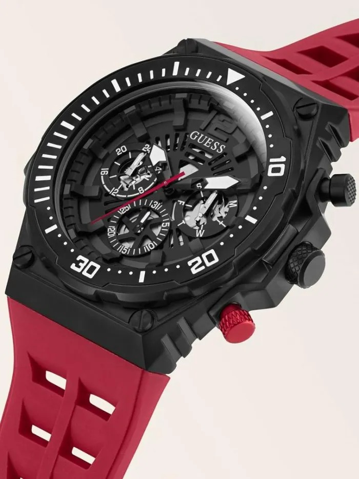 Men Twotone Multifunction Watch Red Guess Watches