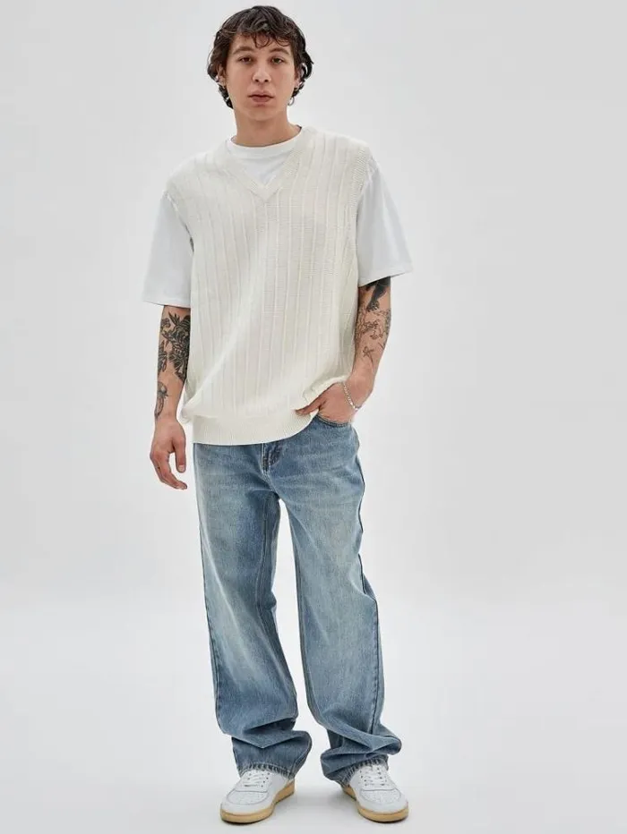 Men Vest Sweater White Guess Knitwear And Sweatshirts
