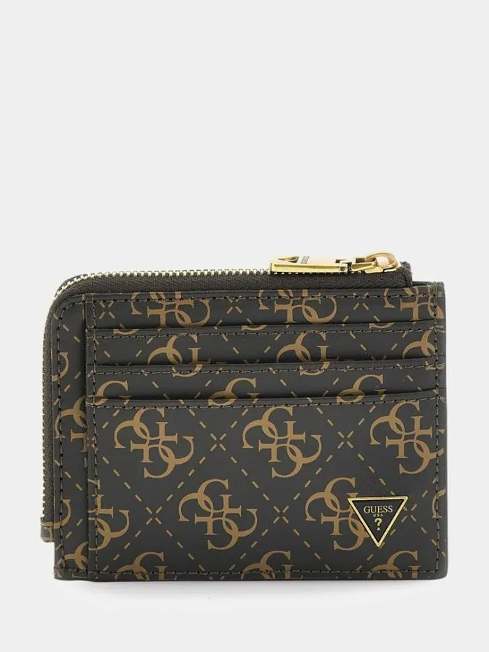 Men Vezzola Credit Card Holder Brown Multi Guess Wallets
