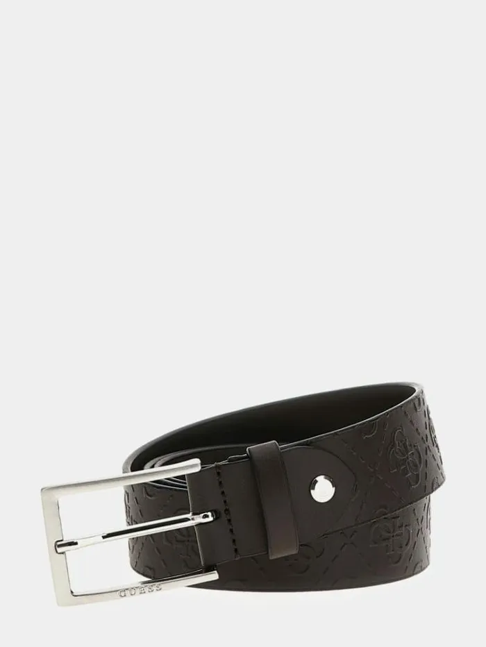 Men Vezzola Genuine Leather Belt Dark Brown Guess Belts