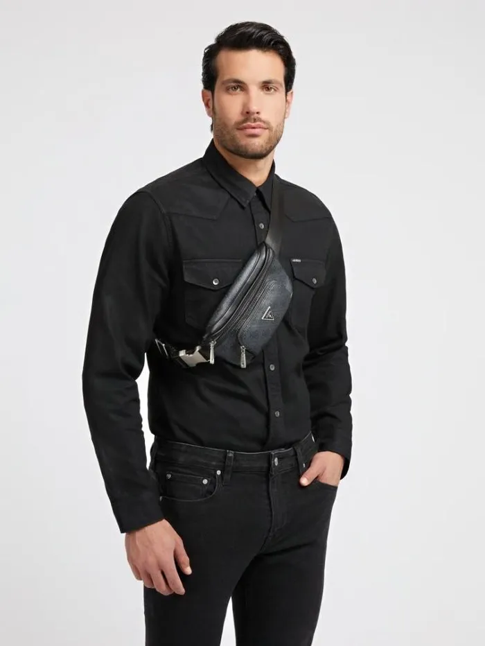 Men Vezzola Smart 4g Logo Belt Bag Black Guess Backpacks And Bum Bags