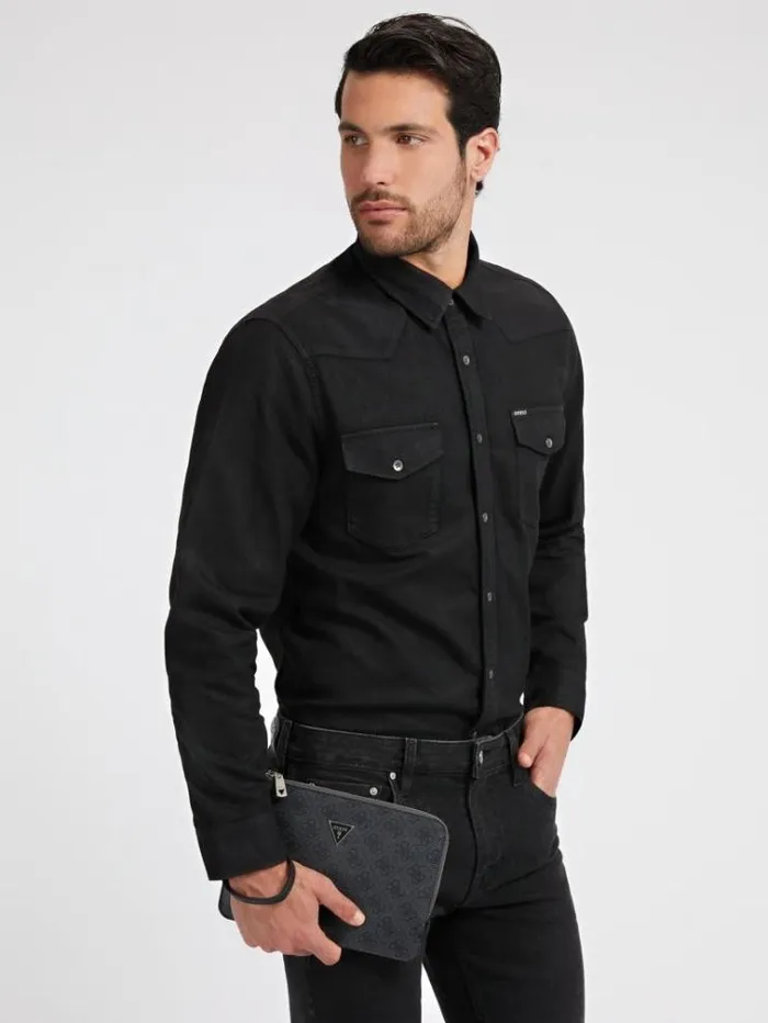 Men Vezzola Smart 4g Logo Clutch Black Guess City Bags
