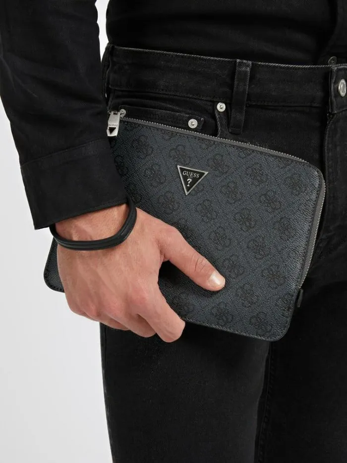 Men Vezzola Smart 4g Logo Clutch Black Guess City Bags