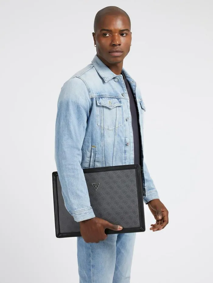 Men Vezzola Smart 4g Logo Document Bag Black Guess Messenger Bags
