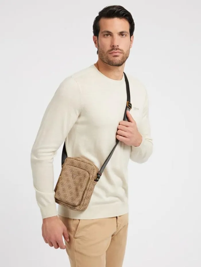 Men Vezzola Smart 4g Logo Mini Bag Beige Guess City Bags
