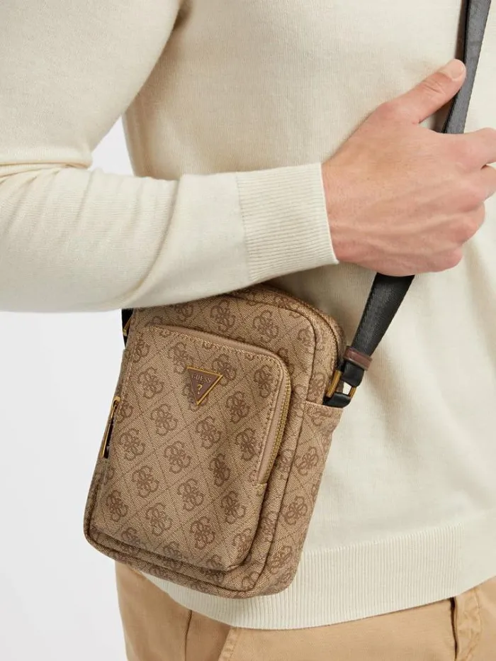 Men Vezzola Smart 4g Logo Mini Bag Beige Guess City Bags