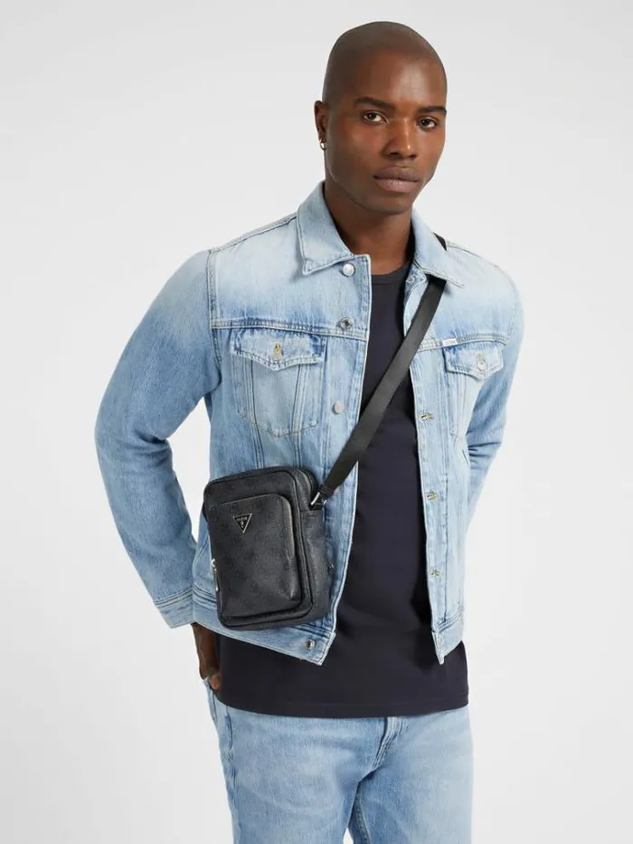 Men Vezzola Smart 4g Logo Mini Bag Black Guess City Bags