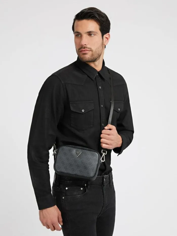 Men Vezzola Smart 4g Logo Mini Crossbody Bag Black Guess City Bags