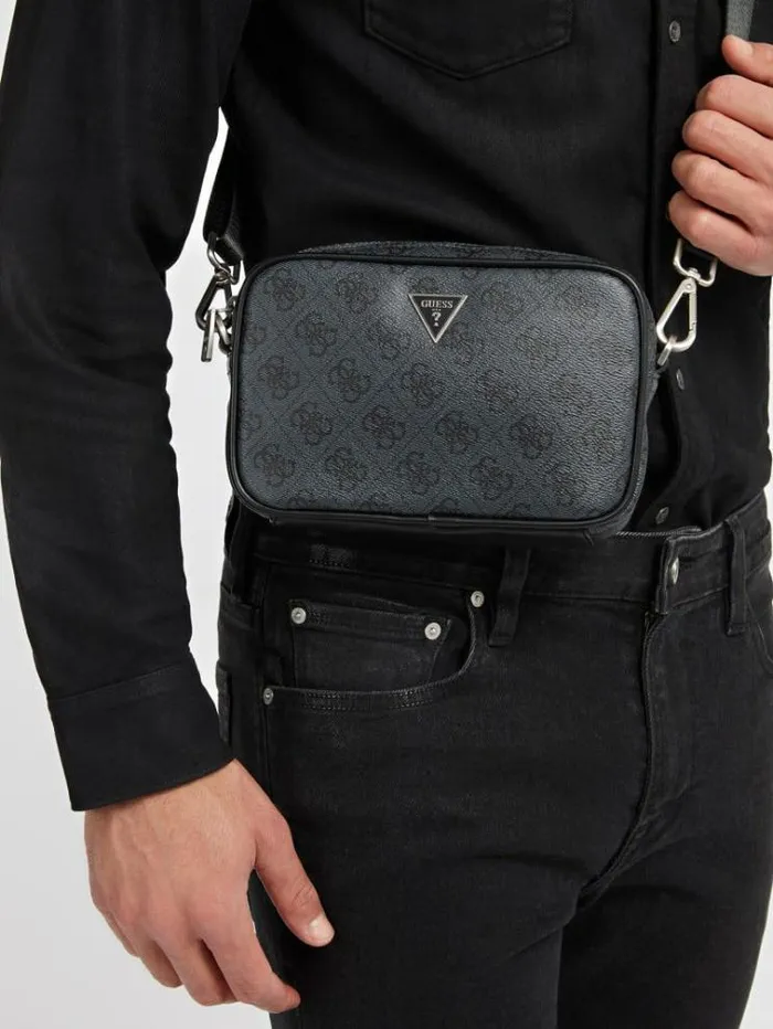 Men Vezzola Smart 4g Logo Mini Crossbody Bag Black Guess City Bags