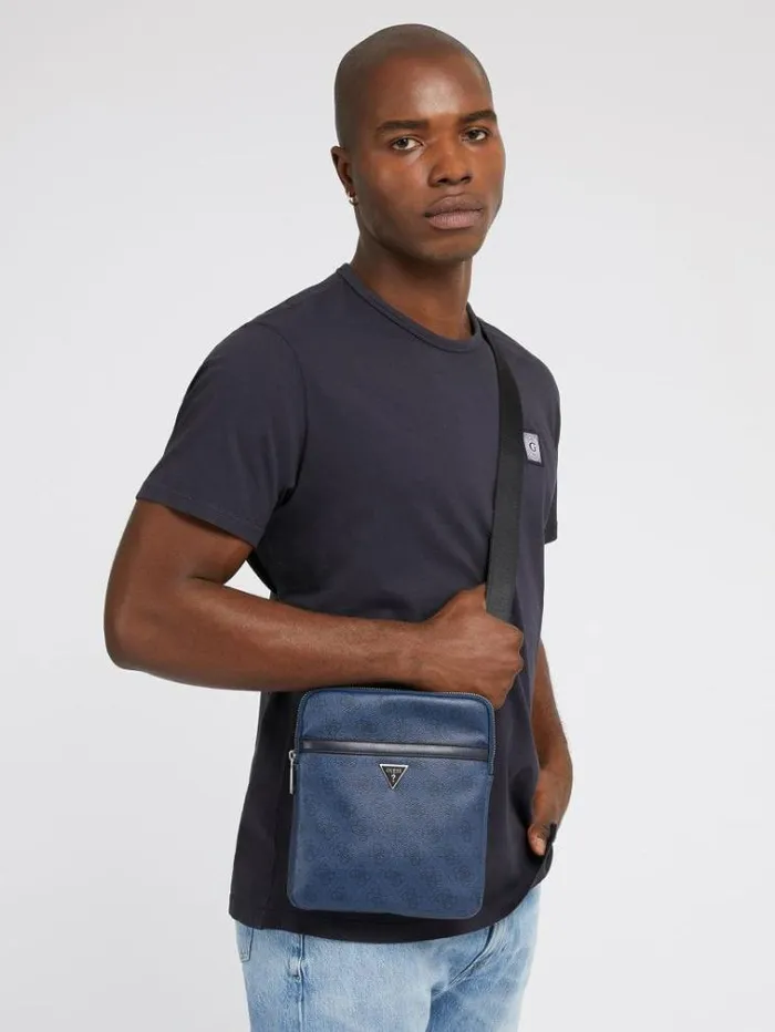 Men Vezzola Smart Mini Crossbody Dark Blue Guess City Bags