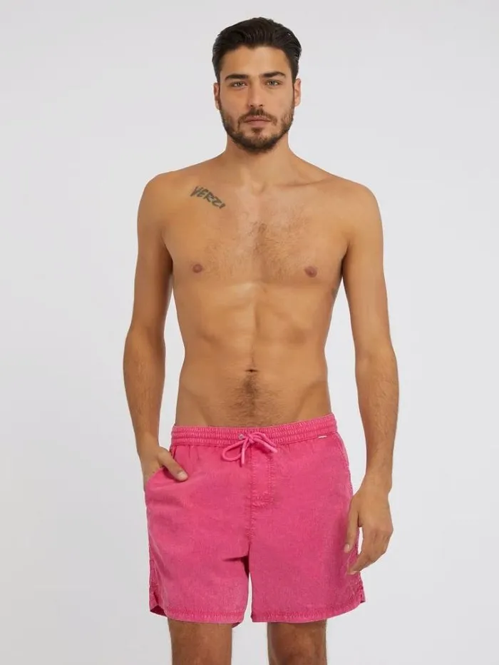 Men Washed Medium Swim Trunk Pink Guess Beachwear