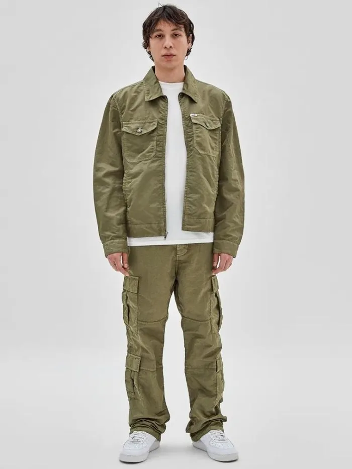 Men Washed Nylon Cargo Pants Green Guess Trousers