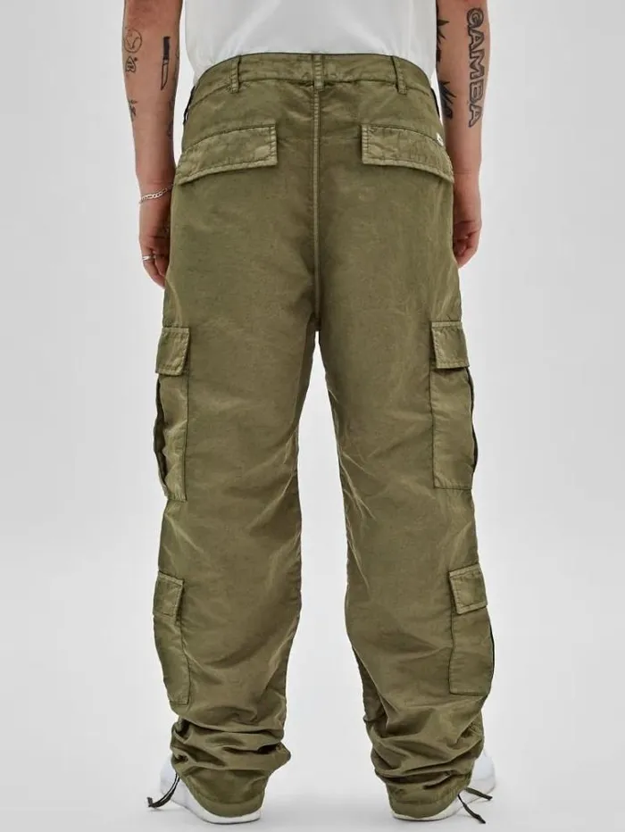 Men Washed Nylon Cargo Pants Green Guess Trousers