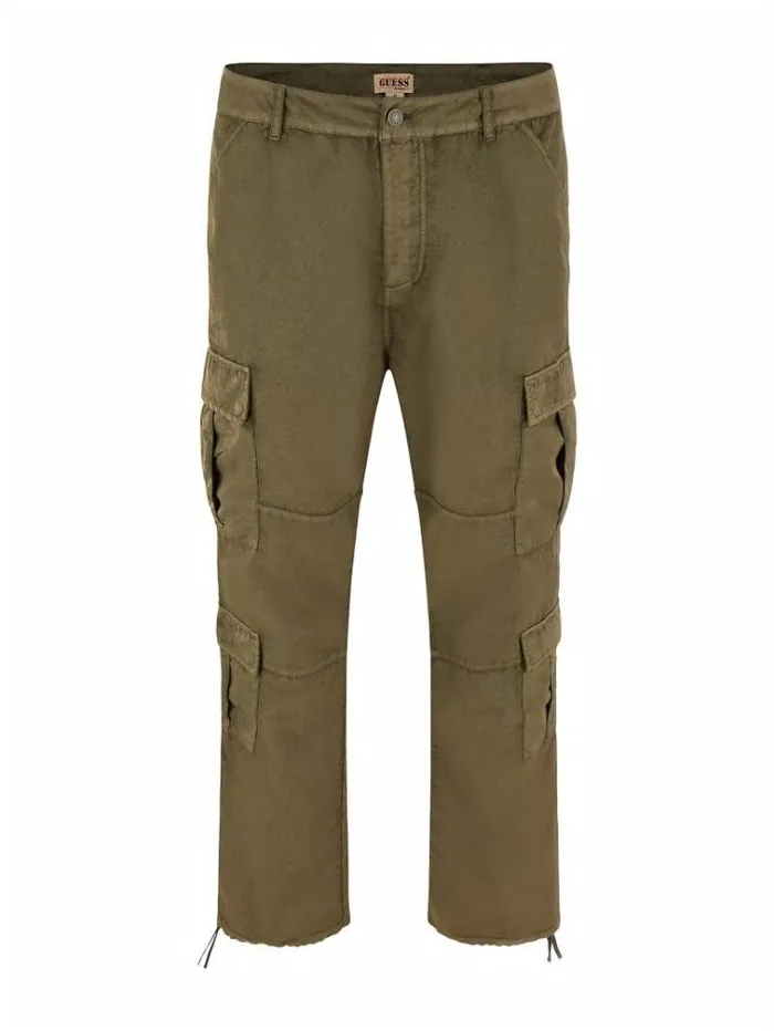 Men Washed Nylon Cargo Pants Green Guess Trousers
