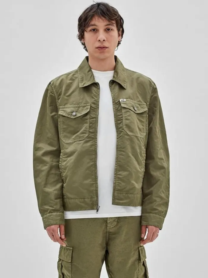 Men Washed Nylon Jacket Green Guess Coats And Jackets
