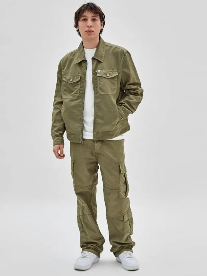 Men Washed Nylon Jacket Green Guess Coats And Jackets