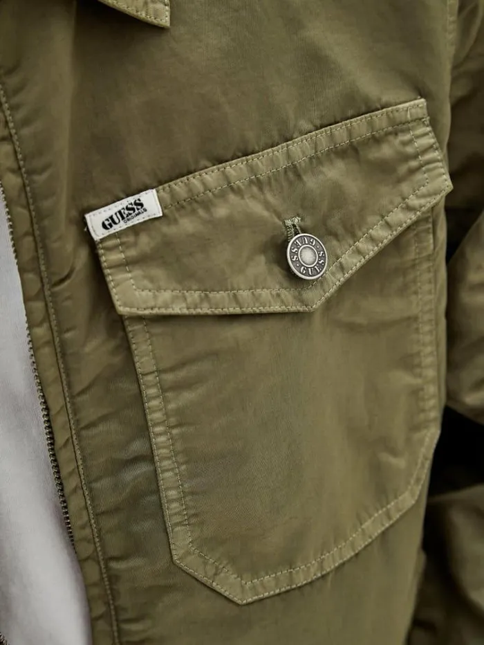 Men Washed Nylon Jacket Green Guess Coats And Jackets