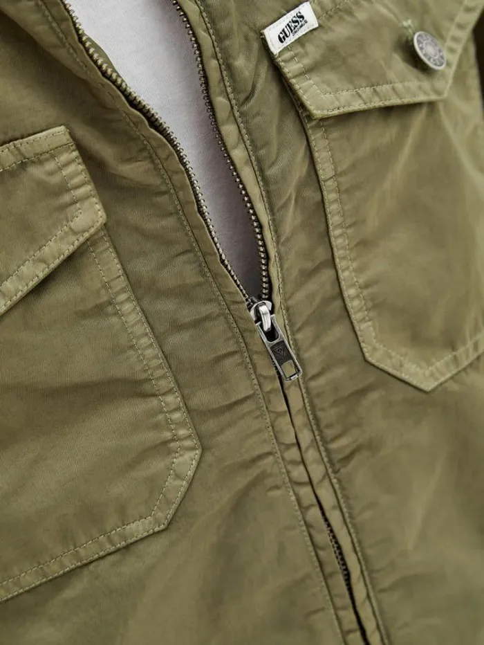 Men Washed Nylon Jacket Green Guess Coats And Jackets