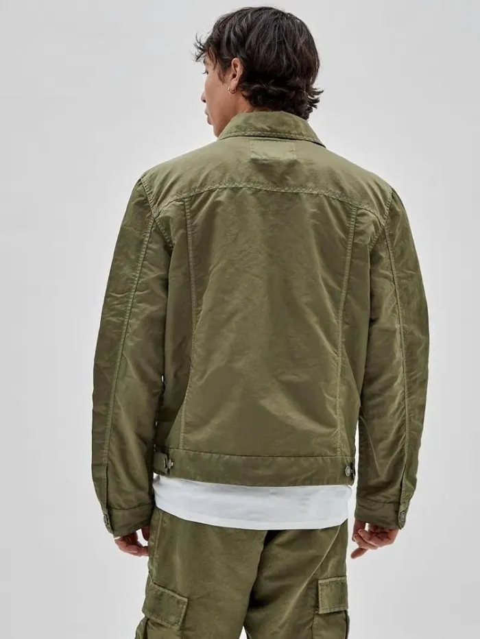 Men Washed Nylon Jacket Green Guess Coats And Jackets