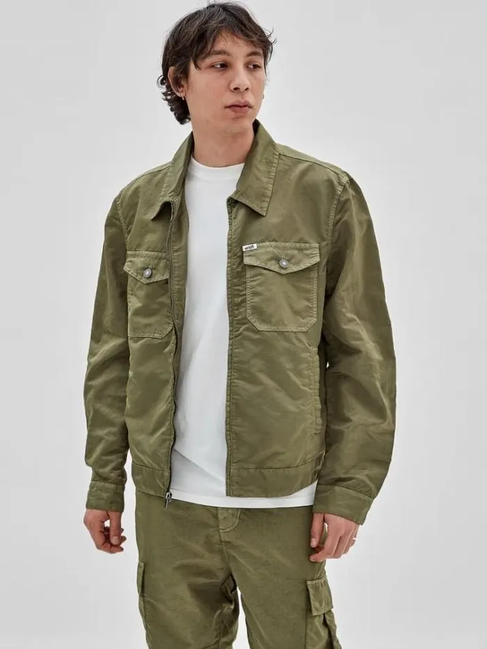 Men Washed Nylon Jacket Green Guess Coats And Jackets