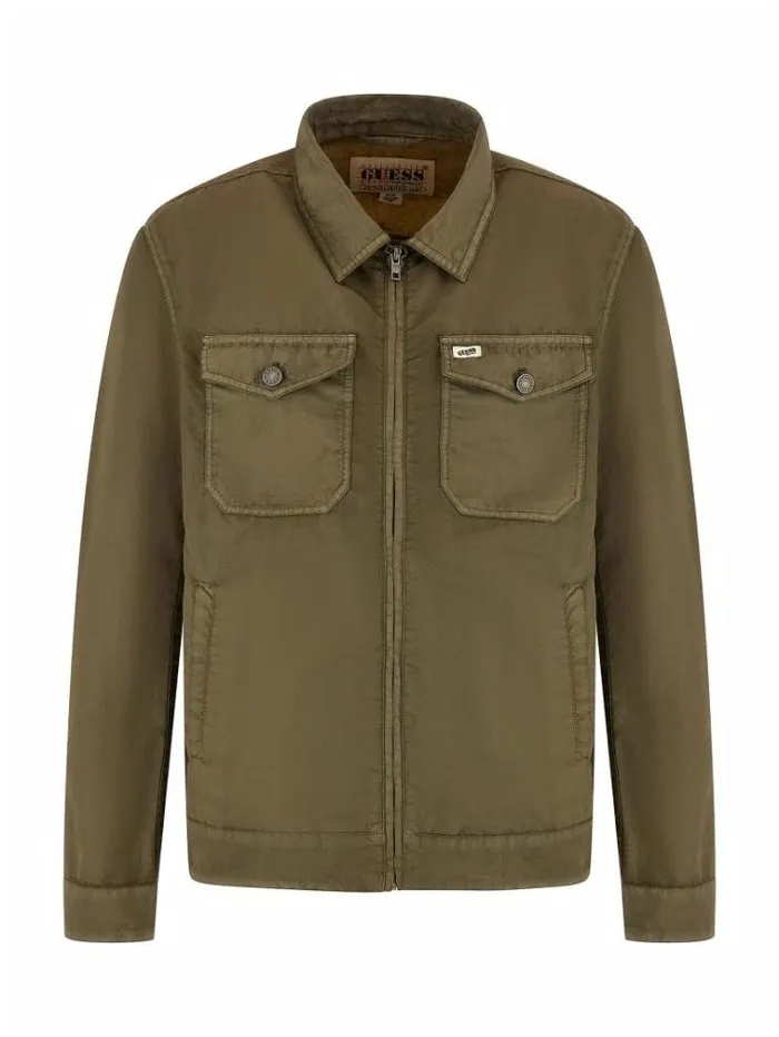 Men Washed Nylon Jacket Green Guess Coats And Jackets