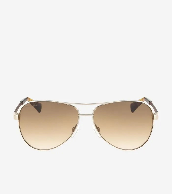 MenWomen Sunglasses Cole Haan MetalLeather Aviator Sunglasses Gold