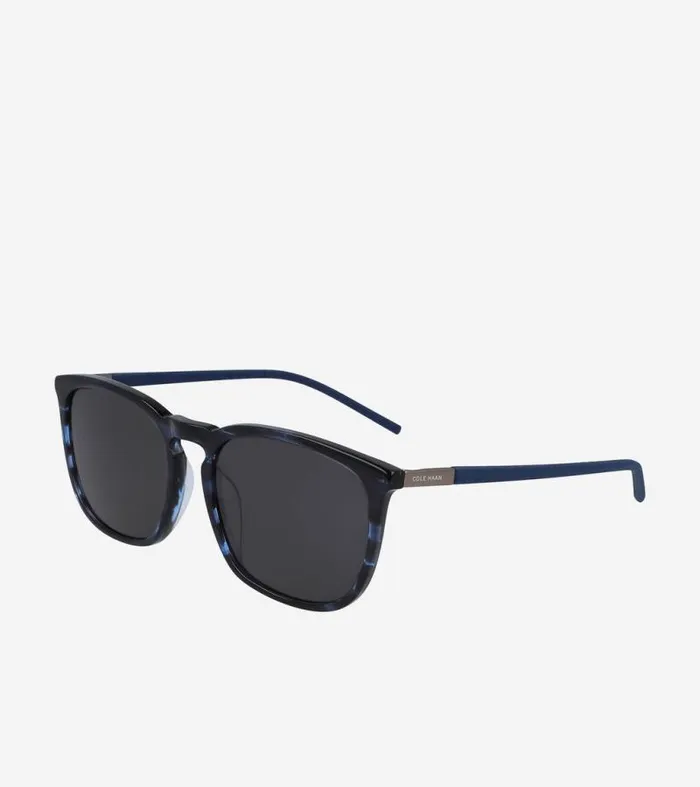 MenWomen Sunglasses Cole Haan Rectangle Flex HornRimmed Sunglasses Blue Horn