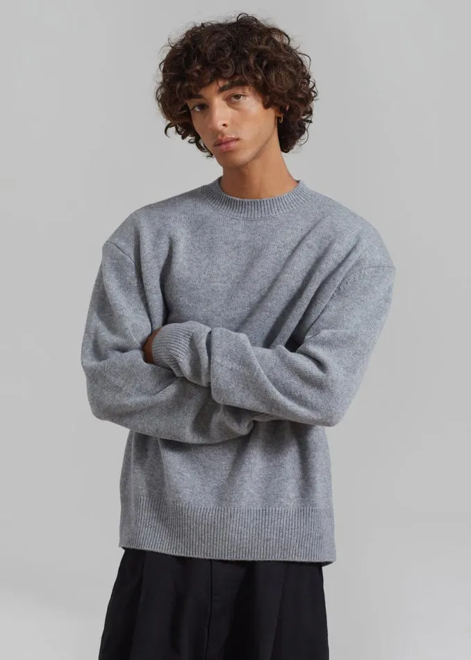 MenWomen The Frankie Shop Knitwear Quinton Crew Neck Sweater Grey Melange