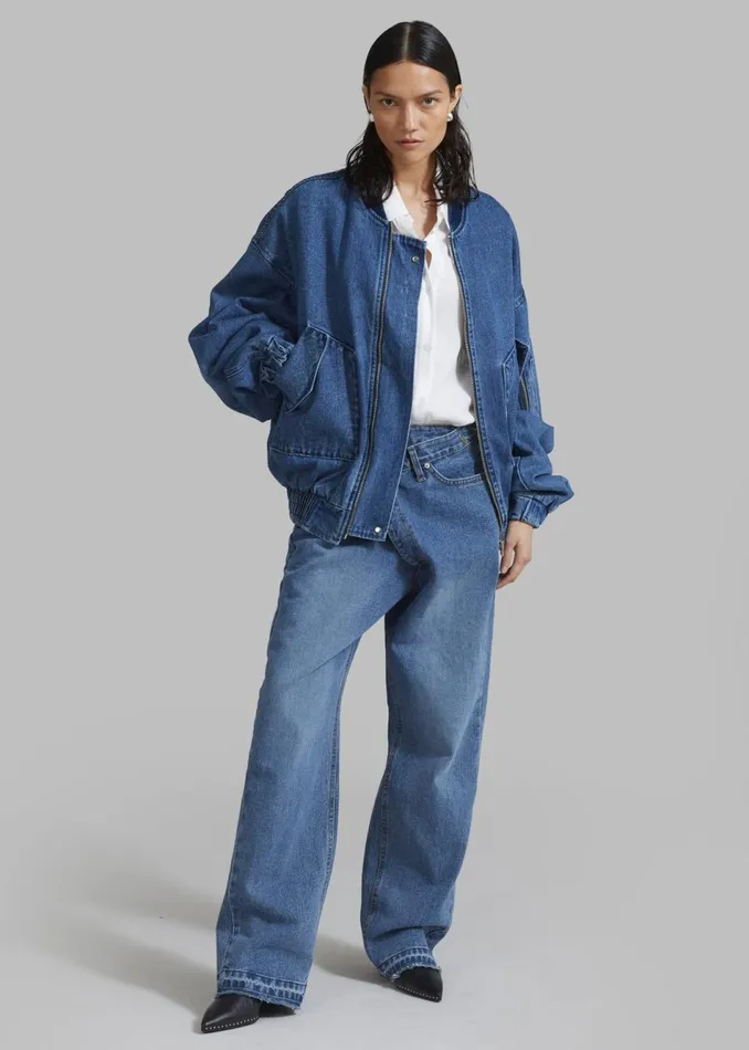MenWomen The Frankie Shop Outerwear Cade Denim Bomber Medium Wash