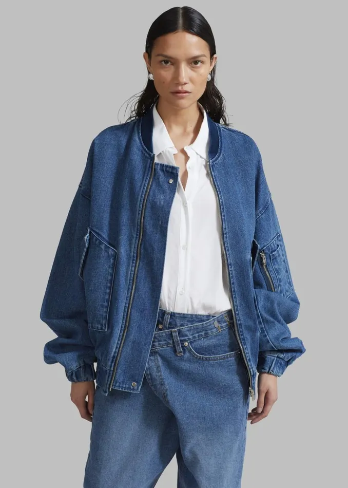 MenWomen The Frankie Shop Outerwear Cade Denim Bomber Medium Wash