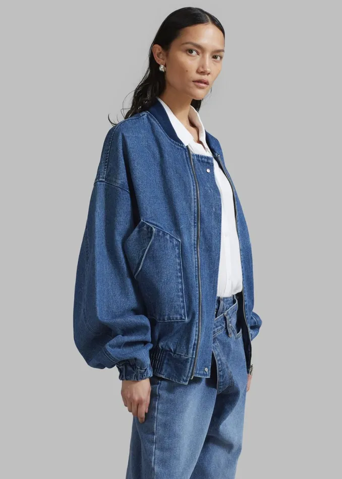 MenWomen The Frankie Shop Outerwear Cade Denim Bomber Medium Wash