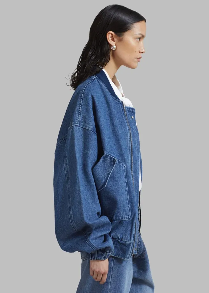 MenWomen The Frankie Shop Outerwear Cade Denim Bomber Medium Wash