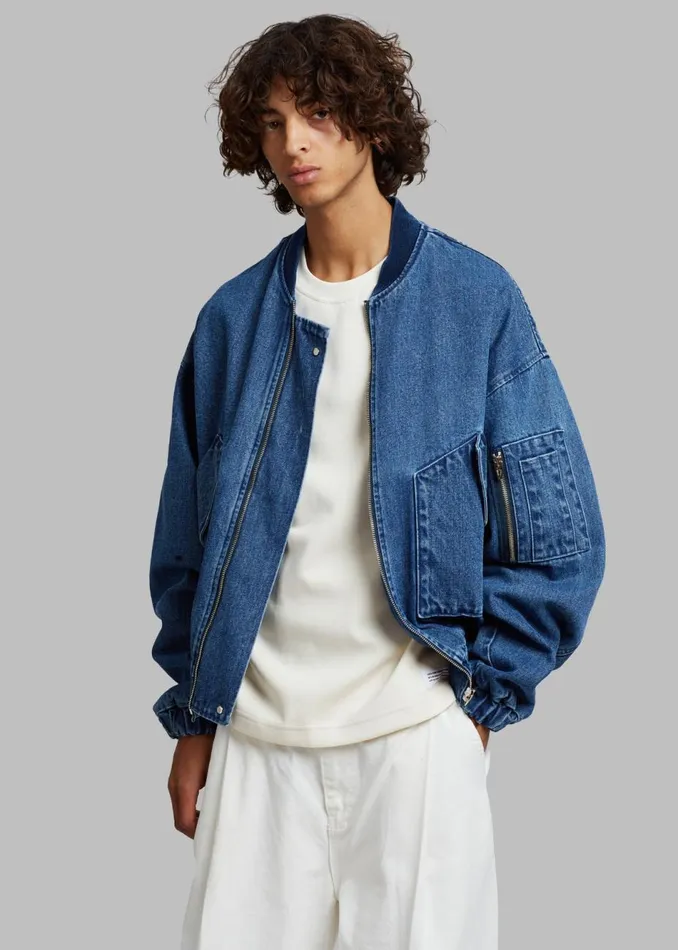 MenWomen The Frankie Shop Outerwear Cade Denim Bomber Medium Wash
