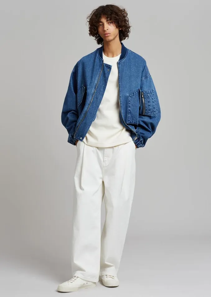 MenWomen The Frankie Shop Outerwear Cade Denim Bomber Medium Wash