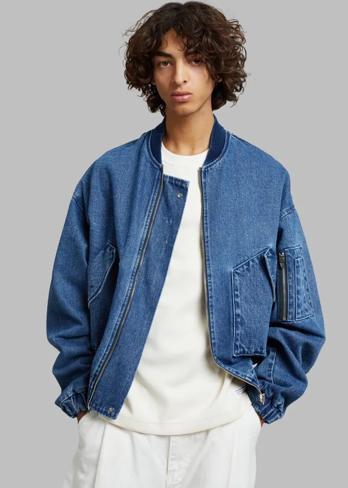 MenWomen The Frankie Shop Outerwear Cade Denim Bomber Medium Wash