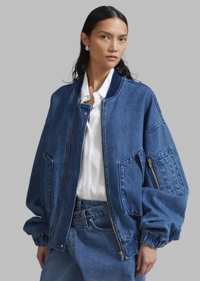 MenWomen The Frankie Shop Outerwear Cade Denim Bomber Medium Wash