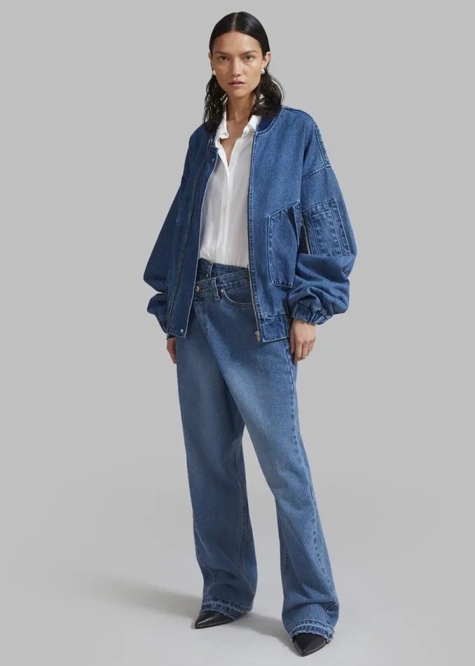 MenWomen The Frankie Shop Outerwear Cade Denim Bomber Medium Wash