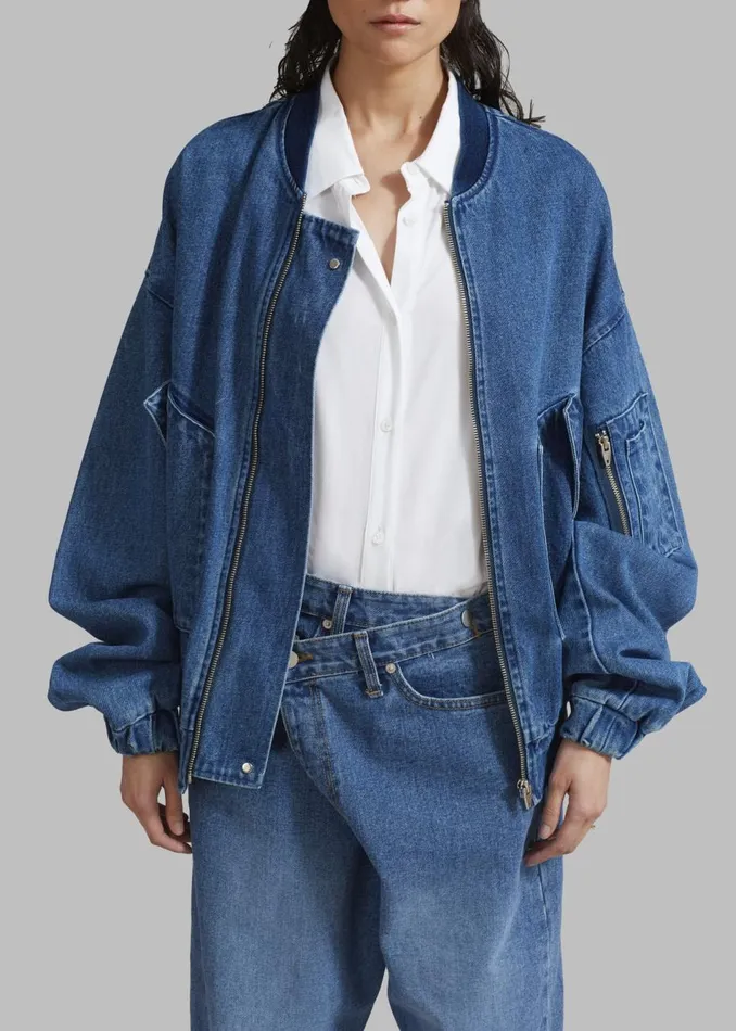 MenWomen The Frankie Shop Outerwear Cade Denim Bomber Medium Wash