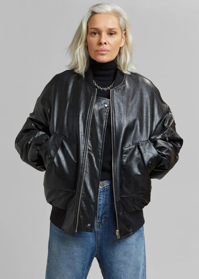 MenWomen The Frankie Shop Outerwear Hane Faux Leather Bomber Black