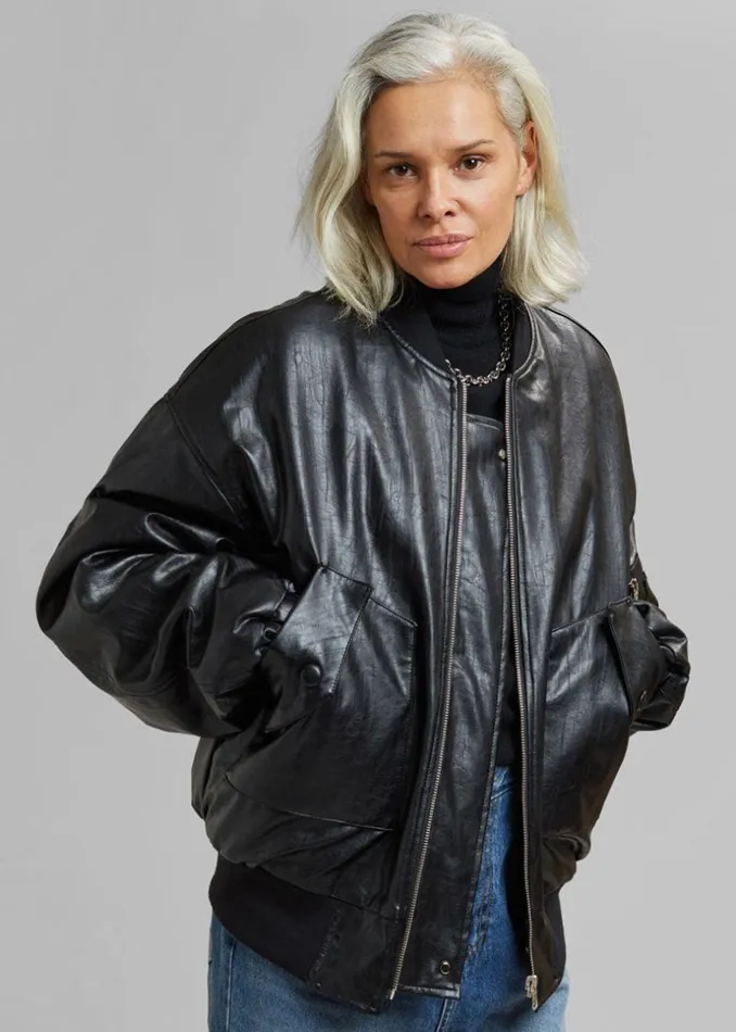 MenWomen The Frankie Shop Outerwear Hane Faux Leather Bomber Black