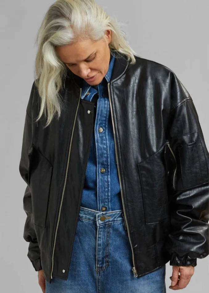 MenWomen The Frankie Shop Outerwear Hane Faux Leather Bomber Black
