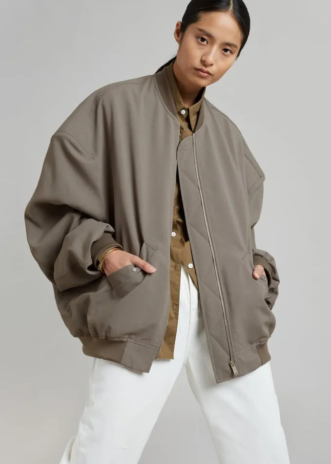 MenWomen The Frankie Shop Outerwear Lumi Bomber Jacket Dark Olive