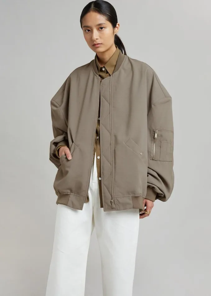 MenWomen The Frankie Shop Outerwear Lumi Bomber Jacket Dark Olive