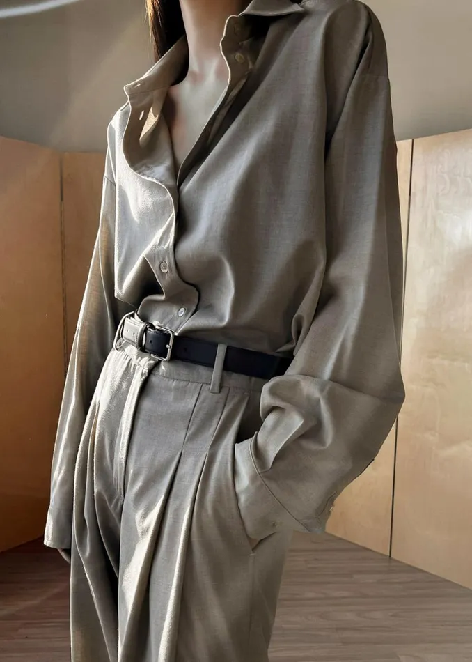 MenWomen The Frankie Shop Tops Gelso Shirt Light Taupe Melange