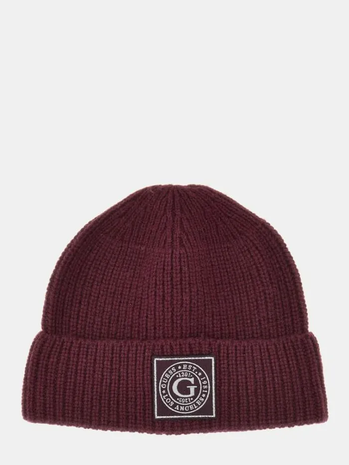 Men Wool Blend Hat Burgundy Guess Scarves Hats Gloves