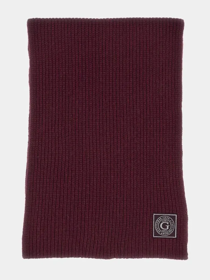 Men Wool Blend Scarf Burgundy Guess Scarves Hats Gloves